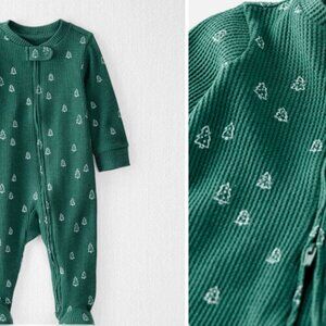 Baby Organic Cotton Waffle Knit Sleep & Play Pajamas in Christmas Tree Print
